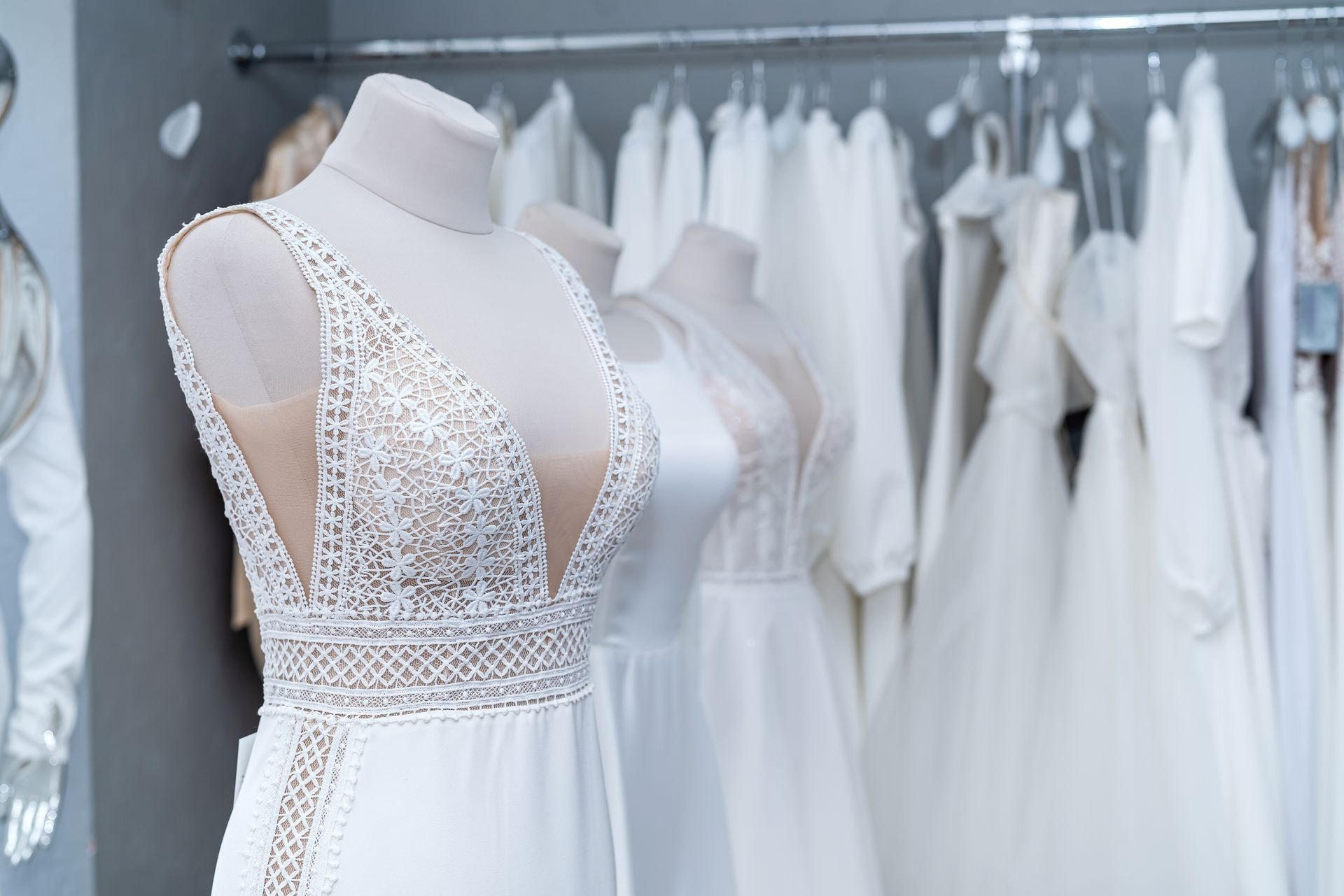 Measuring a wedding dress with tape measure